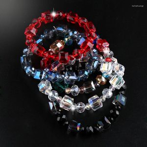 Strand 2023 Kvinnor Square Crystal Beads Armband Korean Graceful Joker Shiny Bangle Elegant gåvor till flickvän