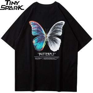 Koszulki mężczyzn Hip Hop Ogółe T Shirt Mężczyźni 2023 Streetwear HARAJUKU KOLOR Butterfly Tshirt krótkie rękawowe bawełniane luźne hiphop T Shirt Plus Size 230321