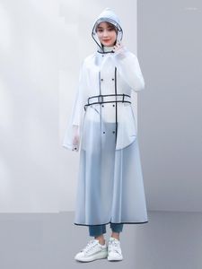 Women's Trench Coats White Waterproof Hooded Jacket With Waist Blet Clear Transparent PVC Loosen Coat Easy Drop Off Long Double Breast