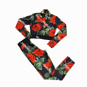 Joga Designer Designer Floral Print TrackSuits Women Sport T Shirty Fashion Dasual Ladies Slim Leggins Fitness Spodnie