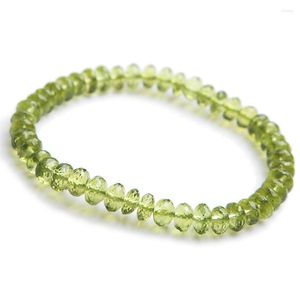 Strand 6mm Genuine Natural Olivine Peridot Bracelet Women Female Stretch Crystal Abacus Faced Bead