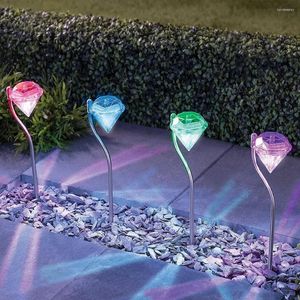 Confezione da 4 luci solari da giardino a LED che cambiano colore, con diamanti, decorazione per patio esterno, paesaggio per feste in aiuola in giardino