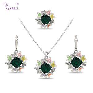 Necklace Earrings Set & VANFI Model Jewerly Sets Green Stone D Words Button Flower For Women The European And American Style