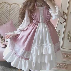 Abiti casual QWEEK Kaii Lolita Maid Dress Pink Goth Gothic Birthday Party Dress Puff Sleeve Giapponese Harajuku Ruffle Lace-up Soft Girls G230322