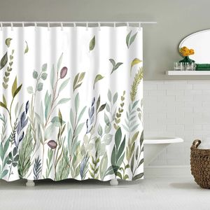 Shower Curtains Ink Flower and Leaves Shower Curtains Plant Leafs Polyester Fabrics Bathroom Curtain with Hooks 180x200cm Home Decor Bath Screen 230322