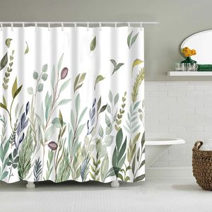 Cortinas de chuveiro Flor de tinta e folhas cortinas de chuveiro folhas de planta folhas de poliéster Cortina de banheiro com ganchos 180x200cm Decoração de casa Tela de banho 230322