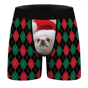 Underbyxor män hund/rutiga tryckboxare mitten av midja elastiska midjeband shorts jul rolig underkläder nattkläder sömnkläder