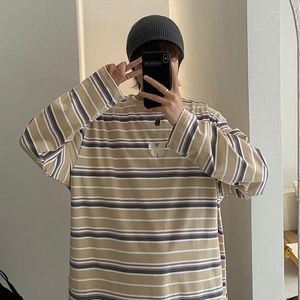 Men's T Shirts Long-sleeved T-shirts 2023 Autumn And Winter Striped Loose Tops Young People Handsome Fashion Trend Clothing