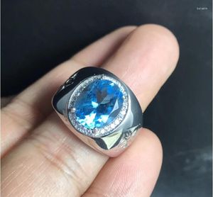 Cluster Rings Man Ring Wedding Topaz Gem Finger Natural Real Blue 925 Sterling Silver Wholesales For Men Or Women