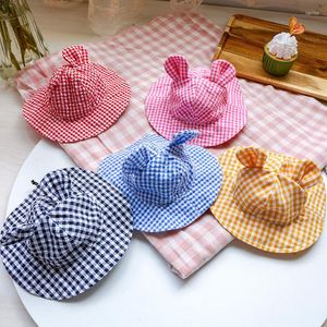 Dog Apparel Summer Ins Trend Po Decoration Pet Hat Teddy Bichon Shade Small Ears Plaid Cute Party