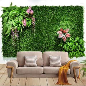 Flores decorativas plantas artificiais verdes painel de parede plástico gramados ao ar livre decoração de tapete casamento caseiro de festa de grama 25x25cm