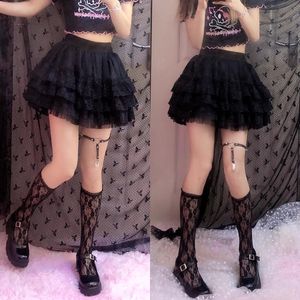 Skirts Elastic Gothic Lace Tutu Skirt Women Black Mesh Detail Petticoat Sexy Mini Tulle Party Club Wear Dancer 230322