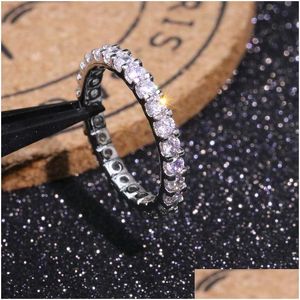 Anelli Vecalon Eternity Ring Real 100 925 Sterling Sier Fl Diamond Engagement Band per donna Uomo Finger Jewelry Drop Delivery Dha6X