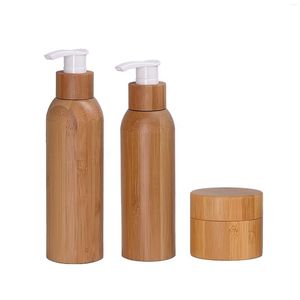 Bottiglie di stoccaggio Barattolo cosmetico in legno Imballaggio in bambù Balsamo per shampoo 50ml 100ml 120ml Bottiglia per dispenser di sapone per doccia