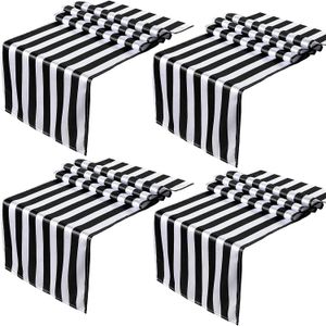 Table Runner 4pack Black and White Striped Table Runner Classic Polyester Wood GrainTable Decor for Indoor Outdoor Christmas Banquet Party 230322