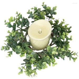 Dekorativa blommor amercian julkrans konstgjorda eukalyptus blomma ljushållare tealight trä te ljus