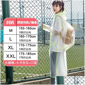 Rain Gear Fashion Women Transparent Plastic Girls Raincoat Travel Waterproof abbigliamento uomo Poncho cappotto da esterno trasporto zaino drop de dh2lf