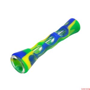 Glass Silicone One Hitter Tubs Tobacco Fumando erva coadiços Tipo reto Manguar