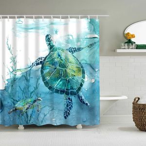 Shower Curtains Ocean Underwater World Shower Curtain Sea Turtle Print Bath Curtains Bathroom Decor Screen Waterproof Polyester with Hooks 230322