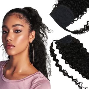 Human Hair Ponytail Extension Wavy Clip in Ponytail Extensions Natural Black Wavy Wrap Around Pony Tails brazilian virgin Extensions for Black Women 100g 120g 140g