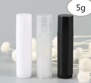Partihandel kosmetisk tom chapstick Lip Gloss Lipstick Balm Tube and Caps Container svart vit klar färg 5 ml
