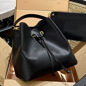 Bolsa de caçamba amarração de couro genuíno bolsas de corpo transversal compras de ombro bolsas de neonoe hobo women women mensageiro bolsa de bolsa de senhora bolsa removível