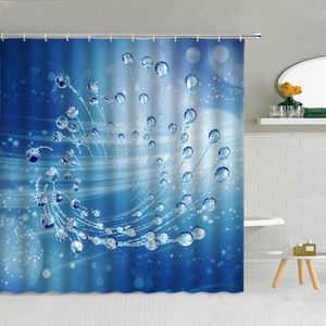 Duş perdeleri su damlası mavi arka plan duş perdesi basit yağmur damlaları kabarcıklar yüksek kaliteli banyo malzemeleri kanallarla banyo perdeleri dekor 230322