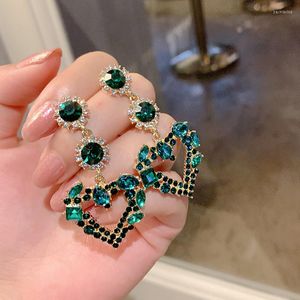 Dingle örhängen vintage grön kristall droppe för kvinnor överdimensionerade långa hjärtans överdrivna uttalande smycken grossist
