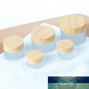 Wholesae Cream Jar Cosmetic Packaging DIY Beauty Bamboo Wooden Printing Lids Frosted Glass Bottle Sample Cream Jars Pot Empty