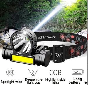 Portable Headlamps USB Rechargeable Headlamp XPE COB 2 Modes Powerful Dual Light Headlight Built-in Battery Waterproof Outdoor Camping Head lamp Torch