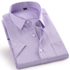 Camicie casual da uomo di alta qualità manica corta estate abito da uomo camicia a quadri casual uomo vestibilità regolare blu viola 4XL 5XL 6XL 7XL 8XL Camicie taglie forti 230322