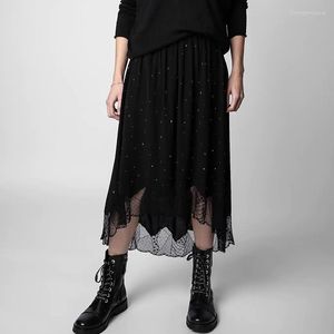 Etekler yüksek kaliteli 2023 ilkbahar yaz kadın moda tasarımcısı elastik bel siyah inci sıradan viskoz kadın dantel etek