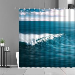 Shower Curtains Blue Waves Shower Curtain Bathroom Decoration Curtains Polyester Waterproof Home Decoration Background Wall Hanging With Hook 230322
