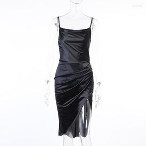 Casual Dresses #3612 Black White Red Sapeghetti Strap Bodycon Satin Dress Women Sexy Party Evening Asymmetrical Camisole Tight