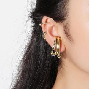 Backs Earrings 3pcs Korean Fashion Girls Minimalist Single Double Multiple Layers Gold Plated No Piercing Ear Cuffs For Women Clip On