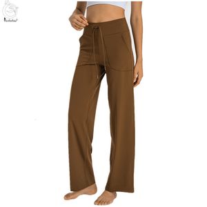 Pantaloni da donna Yushuhua Casual Bootleg Yoga a vita alta in nylon allenamento Flare Leggings Tasca grande Mostra magrezza Pantaloni sportivi 230322