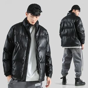 Мужской вниз 2023 Зимний хлопковой кожаная куртка с кожаной курткой из Crate Pu Crase Slim Bomber Men Теплый Parka Mens Pufpy Jackets and Boats B353