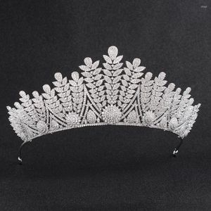 Hair Clips Crystals CZ Cubic Zirconia Wedding Bridal Royal Leaves Tiara Diadem Crown Women Prom Jewelry Accessories CH10128