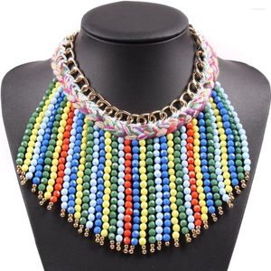 Choker Fashion Cotton String Braided Gold Chain Colorful Bead Tassel Chunky Statement Necklace For Women Jewelry Wholesale