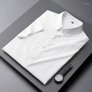 Mäns casual skjortor 2023 för män kläder koreanska smala passform långärmad randiga blusar manliga affärsformella slitstoppar kläder w385