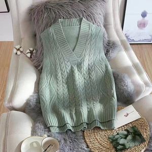 Women's Vests Women Twist Pullover Sweater Vest Autumn Winter Loose Net Black Beige V-neck Waistcoat Korean Ladies Wool Knitted Vest 230322