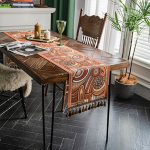 テーブルランナーレトロテーブルランナーLuxuri Jacquard Ethnic Tassel Wed Dinner Table Flag Mats Table Art Home Party Coffee Table Decor Textile 230322