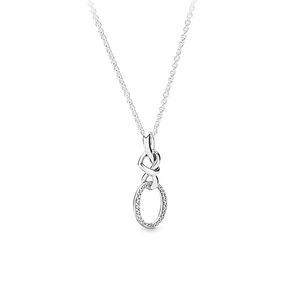 Aşk Kalp Knot Circle Kolye Kolye Pandora için 925 Sterlling Gümüş Düğün Partisi Tase Mücevherleri Kadınlar İçin Köprü CZ Pırlanta Kolyeleri Orijinal Kutu ile