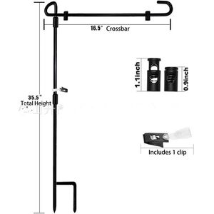 Premium-Gartenflaggenmastständer für 30,5 x 45,7 cm Halter, Metall, pulverbeschichtet, wetterfest, mit einem Tiger-Clip und zwei Federstoppern, ohne Flagge außerhalb des Hauses