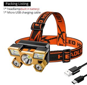 5 led Headlamp 4 modes Zoomable LED Headlight Rechargeable Head Lamp Flashlight with Built in battery Outdoor Fishing Hunting Camping Lantern