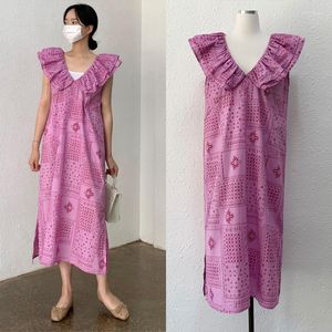 Lässige Kleider Südkorea Einfache Ins Kleines französisches elegantes Temperament Retro National Wind Ärmel und agarische Seite im langen Kleid