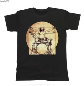 T-shirt da uomo magliette divertenti T-shirt moda Da Vinci Drummer T-shirt da uomo Fit Drums Music W0322