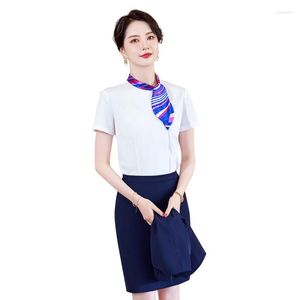 Women's Blouses Summer Women Shirts White Short Sleeve Ladies Two Piece Skirt And Tops Sets Female Work Wear Clothes