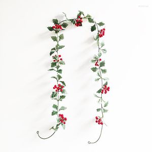 Decorative Flowers Artificial Christmas Berries Garland Fall Fake Plant Glowing Led String Light Vine For Wall Hanging Home Decoration