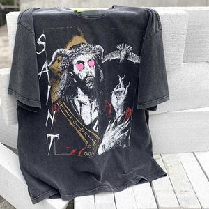 Herr t-shirts American High Street Saint Michael Co märkt kärlek Satan Limited Vintage Made Old Washable Short Sleeve T-shirtvbda